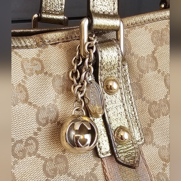 Authentic GUCCI Monogram GG Canvas Jolicoeur Pink and Gold Tote - Picture 8 of 14